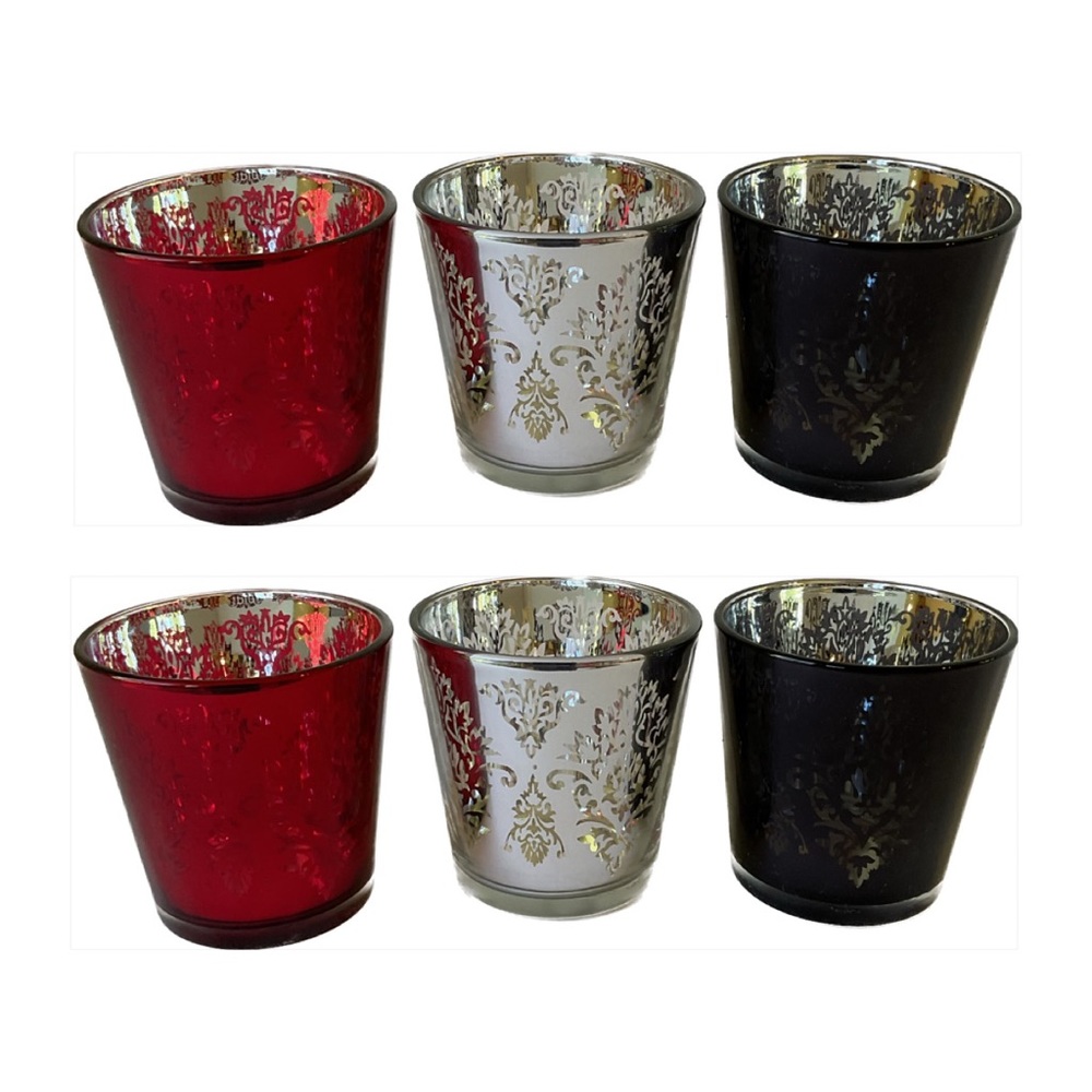 Set of 6 Brocade Glass Votive / Tea Light Holders New in Box